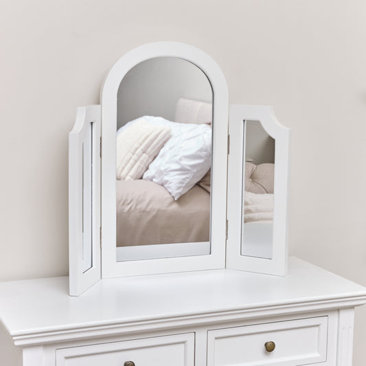  White Arched Triple Dressing Table Mirror - Daventry White Range 