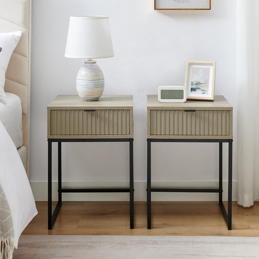  Pair of One Drawer Bedside Table - Hesley Nordic Wood Range 