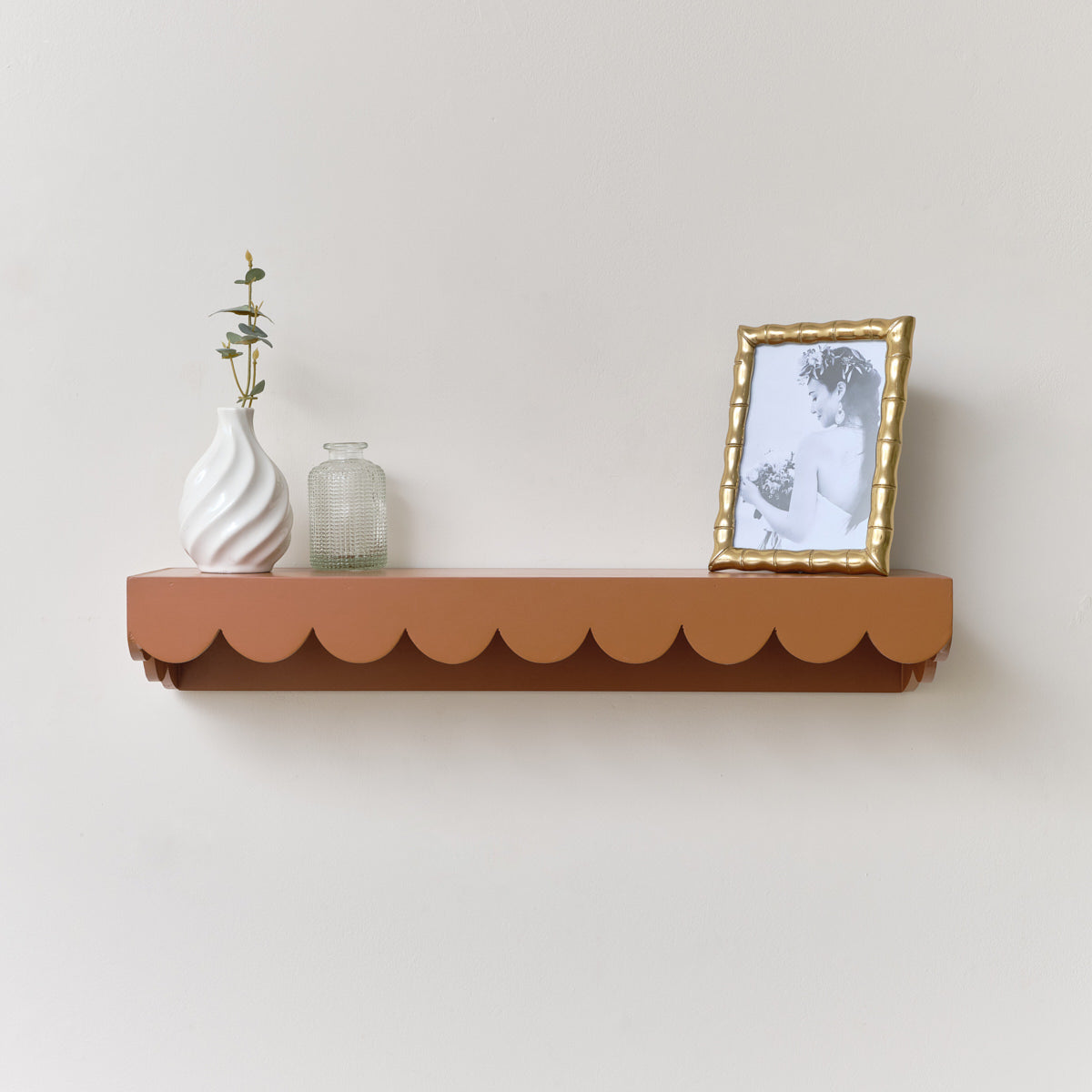 Rust Brown Scalloped Wall Storage Shelf - 61cm