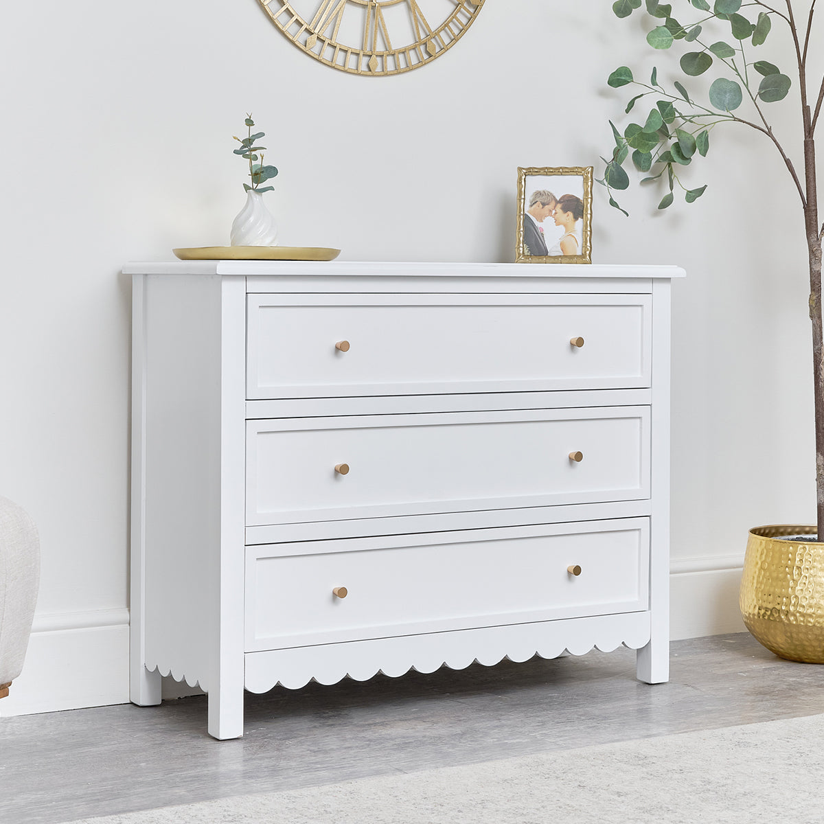 Large Scalloped 3 Drawer Chest of Drawers - Staunton White Range