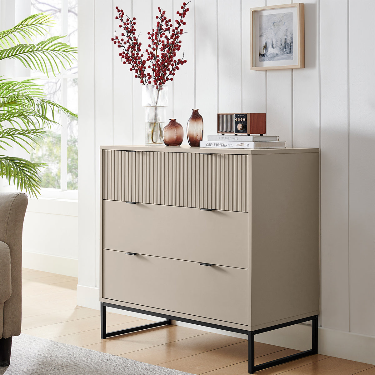 Large 3 Drawer Chest of Drawers - Hesley Taupe Stone Range