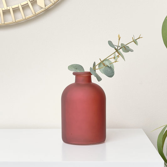  Red Frosted Glass Bottle Vase -18cm 