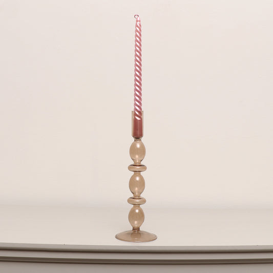  Tall Brown Glass Candle Holder - 27cm 