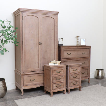 Large Wooden Wardrobe, Wooden 3 Drawer Chest Of Drawers & Pair of Wooden 3 Drawer Bedside Table - Hessian Range