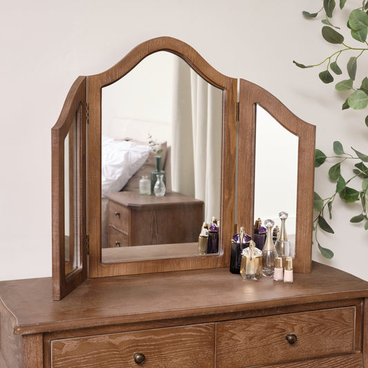  Dark Wood Triple Dressing Table Mirror - Ashwell Range 