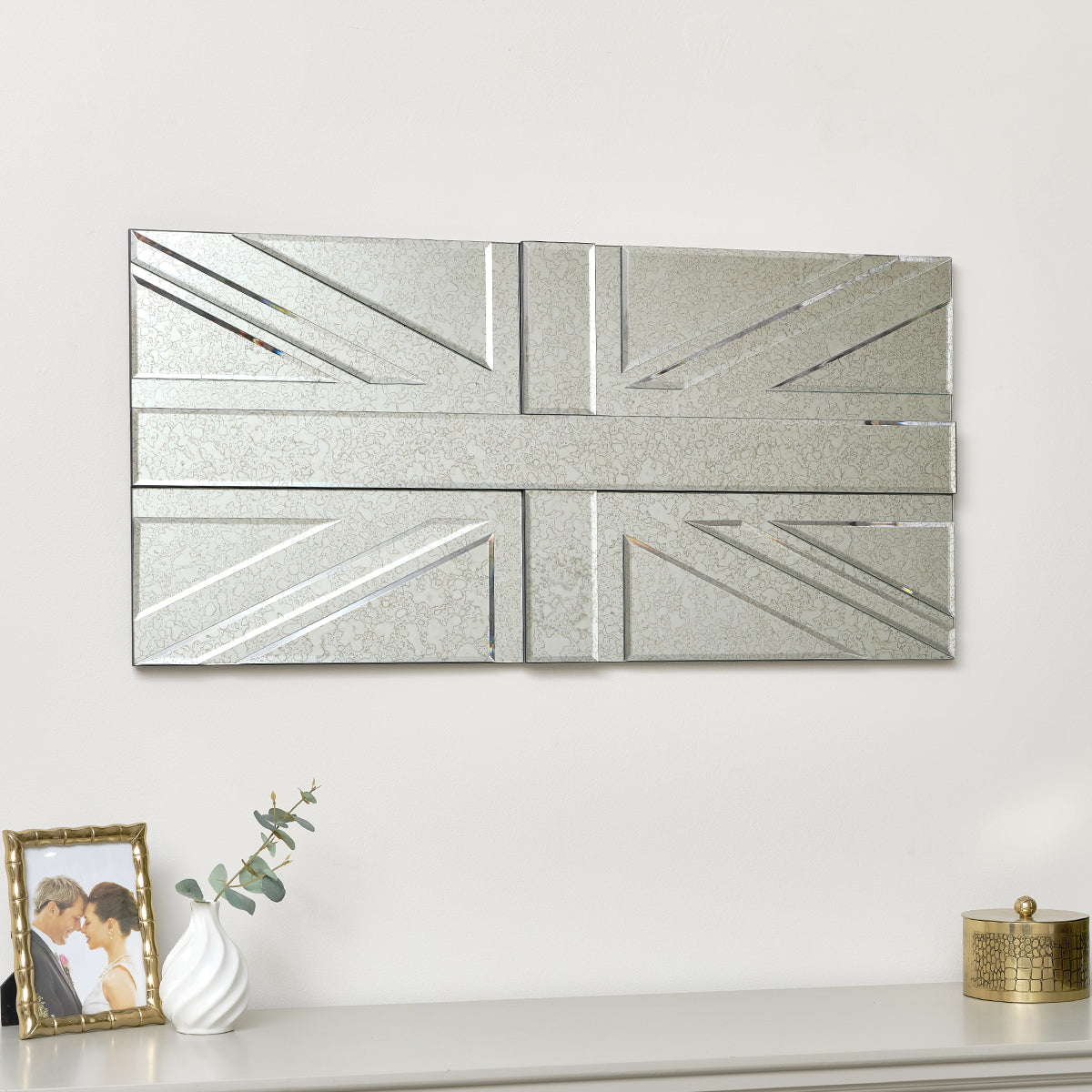 Union Jack Antique Glass Wall Mirror - 90cm x 45cm