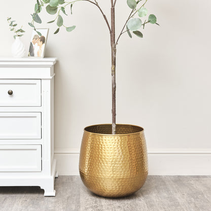 Large Gold Hammered Metal Planter