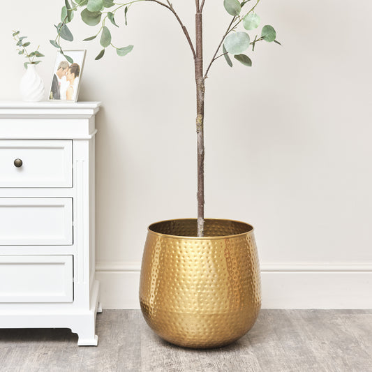  Large Gold Hammered Metal Planter 