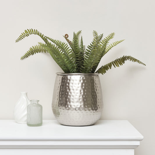  Silver Hammered Metal Planter 