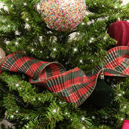 Red and Green Tartan Ruffle Christmas Tree Ribbon - 270cm