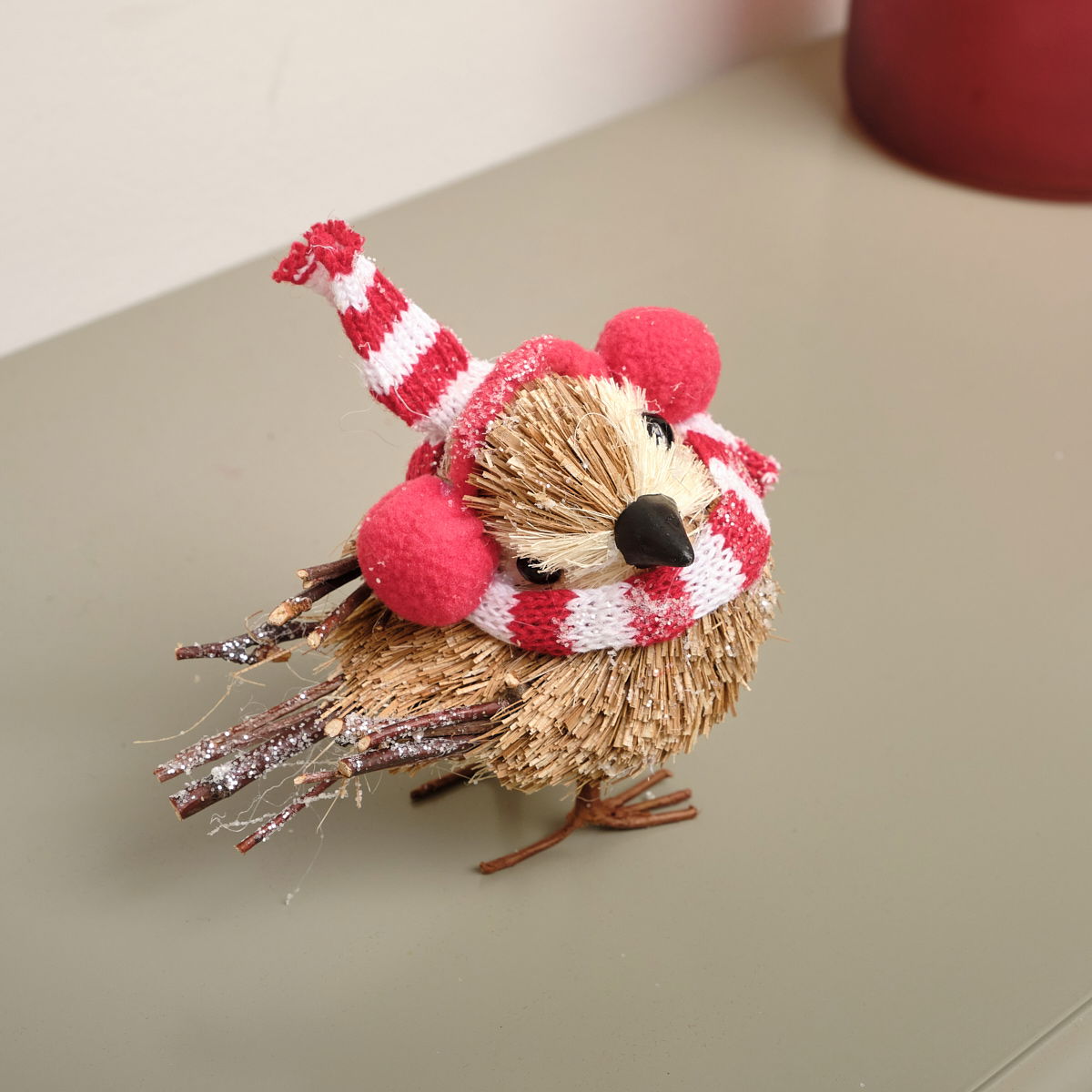 Rustic Twig Christmas Bird With Scarf Ornament