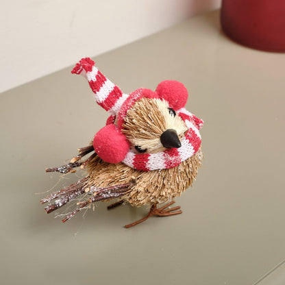 Rustic Twig Christmas Bird With Scarf Ornament