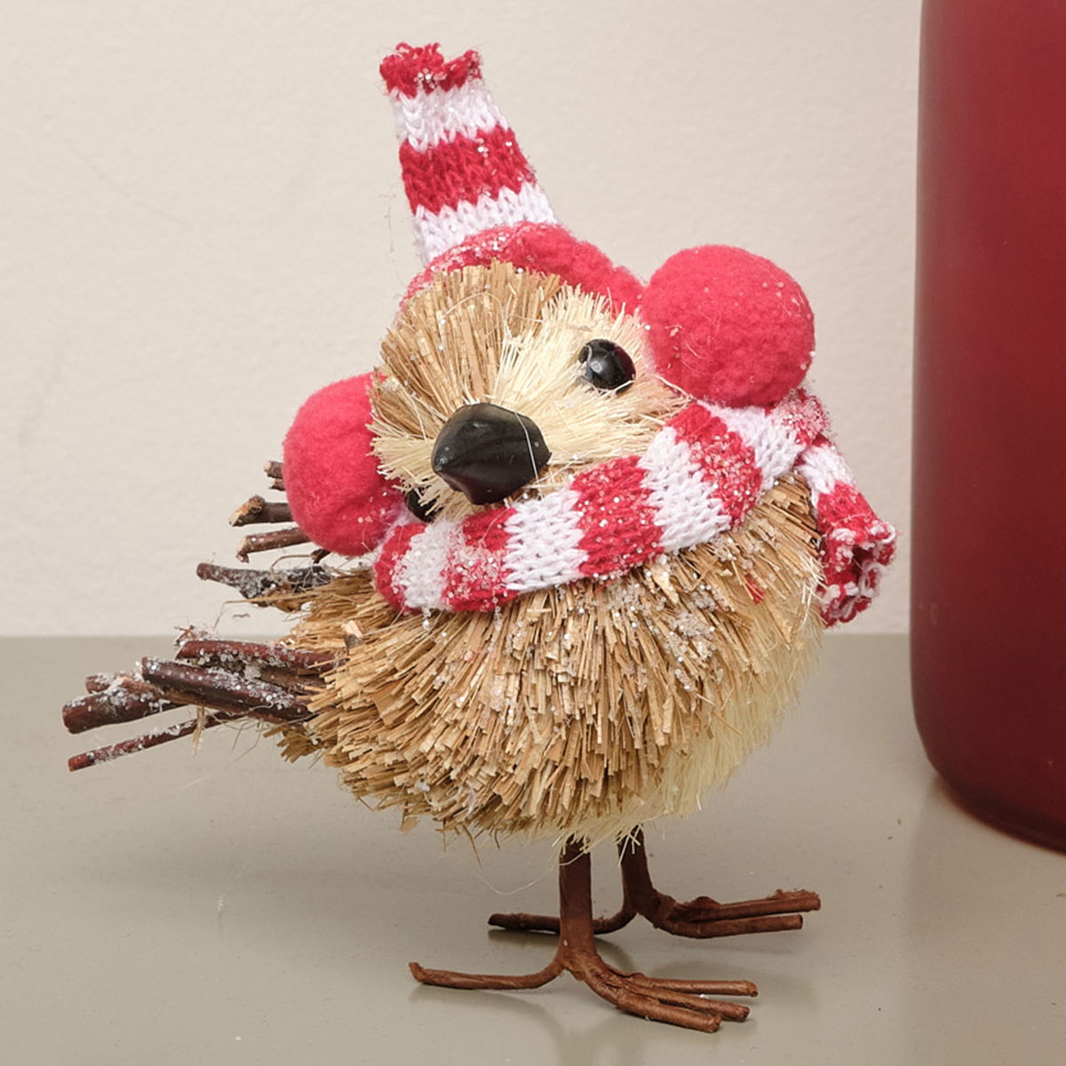 Rustic Twig Christmas Bird With Scarf Ornament