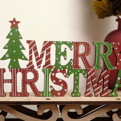 Rustic Wooden Green & Red Merry Christmas Sleigh Sign