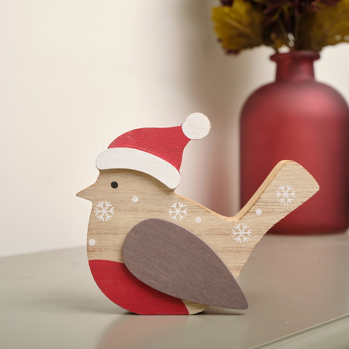 Rustic Wooden Red Robin Christmas Ornament