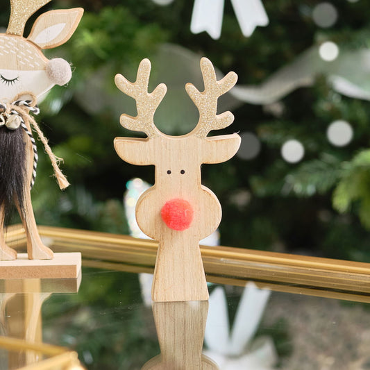  Rustic Wooden Rudolph Ornament - 15cm 