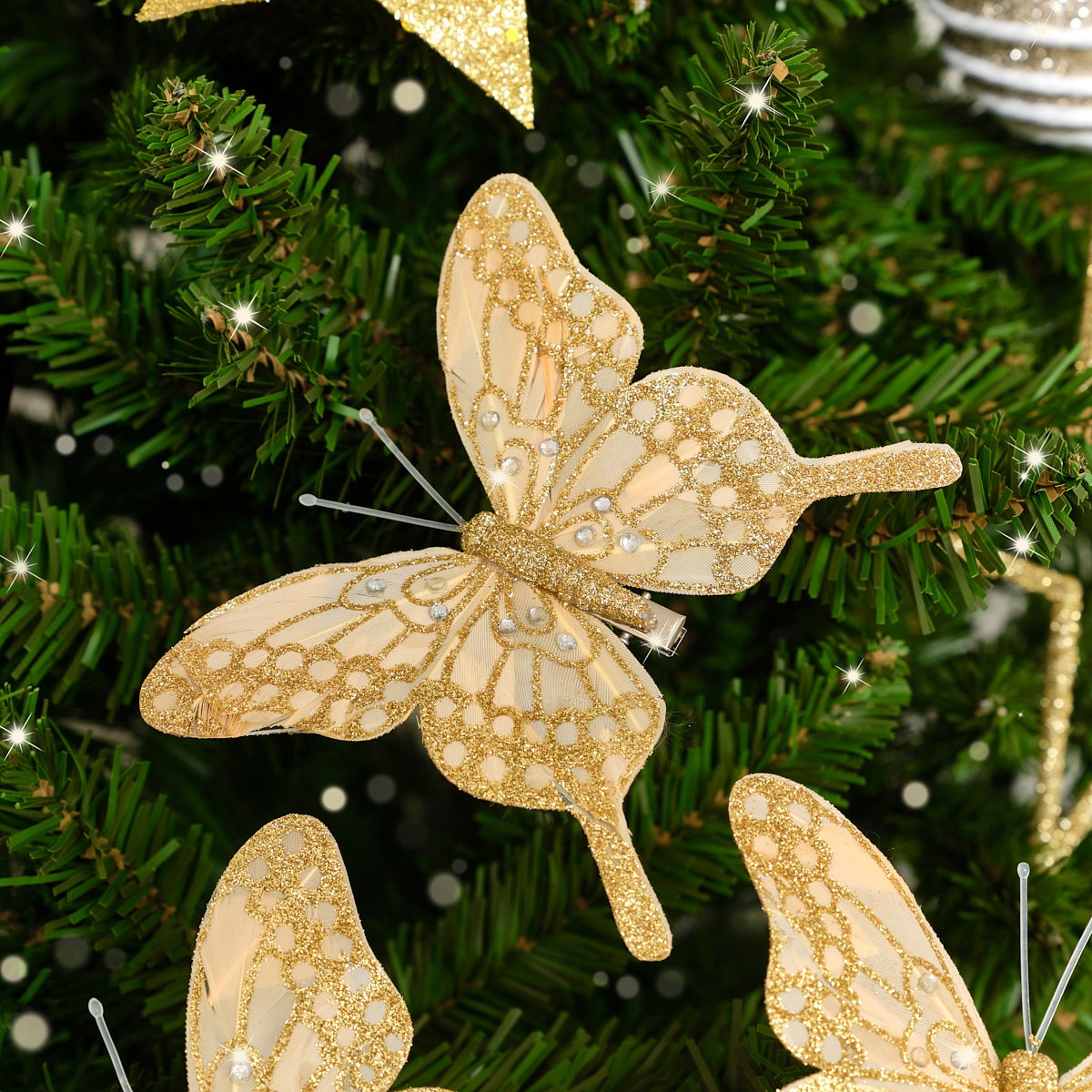 Set of 3 Gold Glitter Butterfly Clips - 11cm