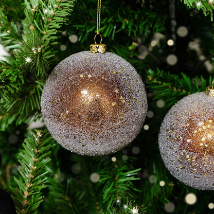 Set of 3 Large Bronze Gold Glitter Baubles