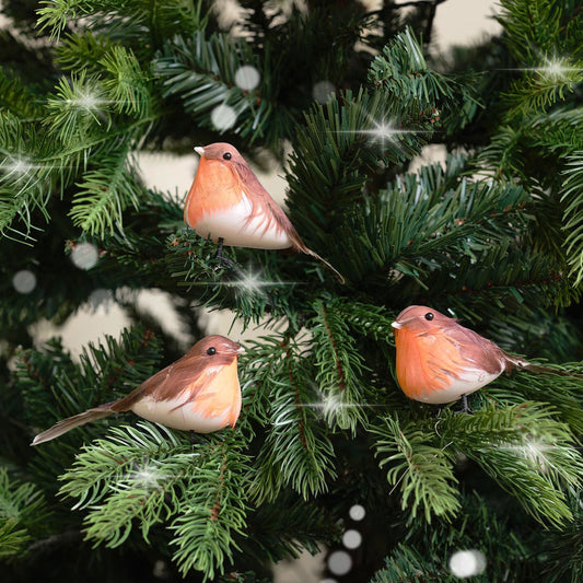  Set of 3 Red Robin Christmas Decorations - 11cm 