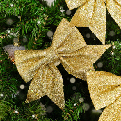 Set of 4 Gold Glitter Christmas Bows