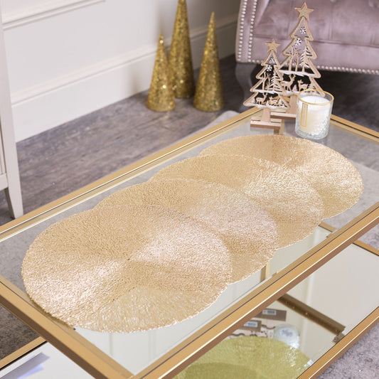  Set of 4 Round Gold Placemats - 38cm 